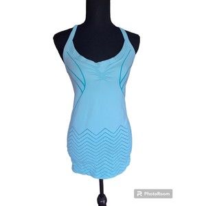 Zella Women's Crisscross Racerback Ruched Activewear Turquoise Tank Top Size M